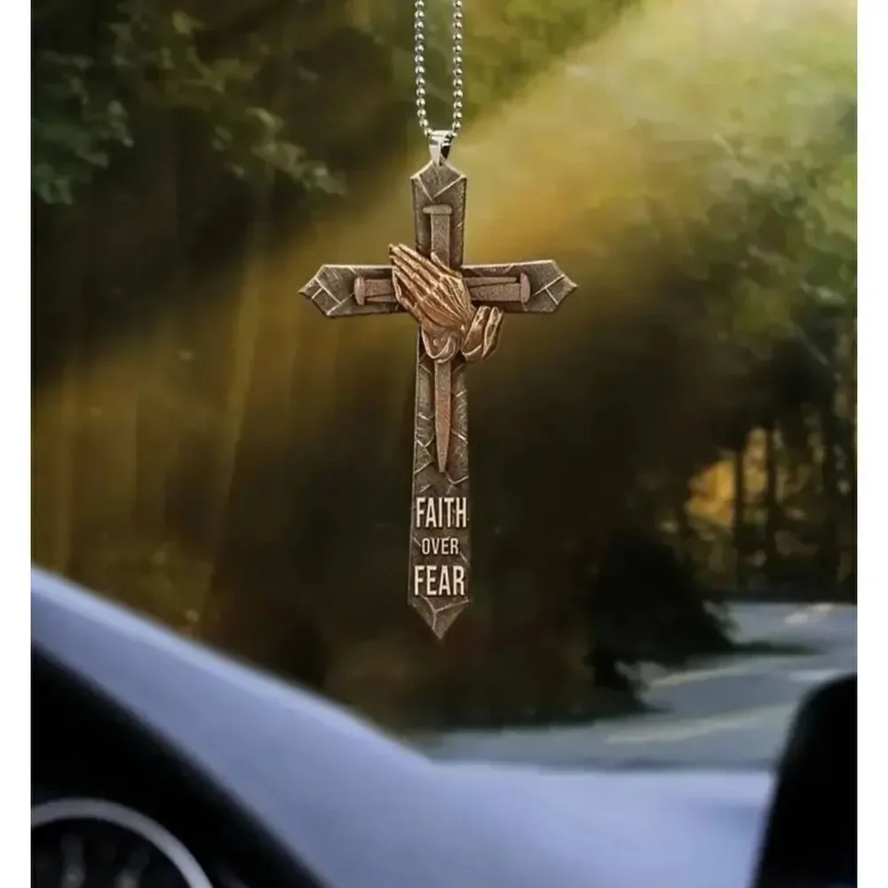 Cross Prayer Car Mirror Ornament - Brand New